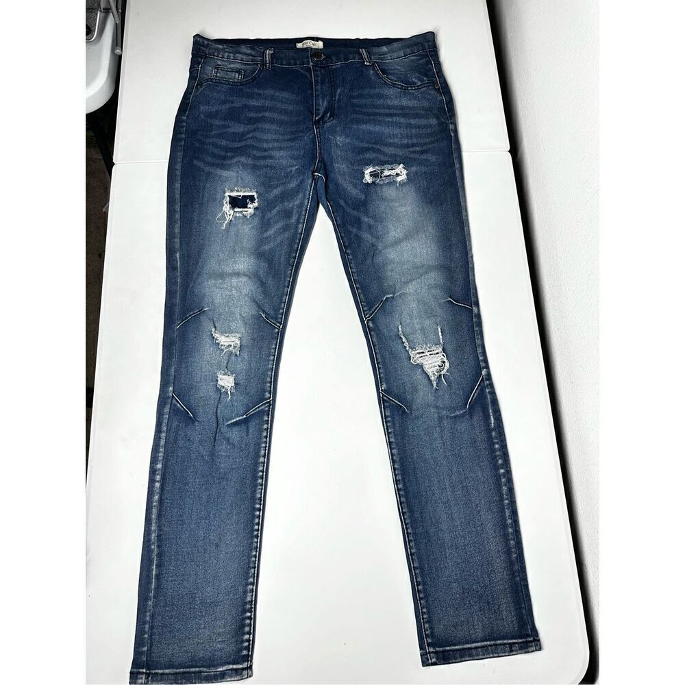 Blue Cult Jeans Men’s Size 38 Dark Stone Wash Distressed Stretch Denim Pants